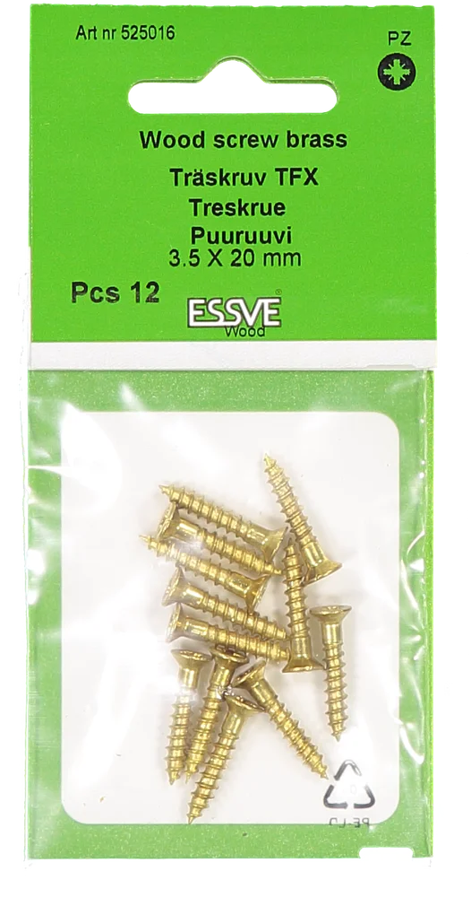 Treskrue inv 3,45×19 messingmessing -12 senkhode for bruk innendørs v:8307798