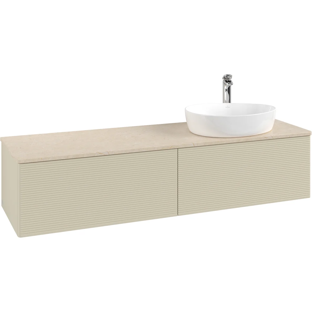 V&B ANTAO SERVANTSKAP 2 SKUFFER RILLET 1600X360X500 HØYRE M/KRANHULL SILKEGRÅ/CRÉME v:7449602