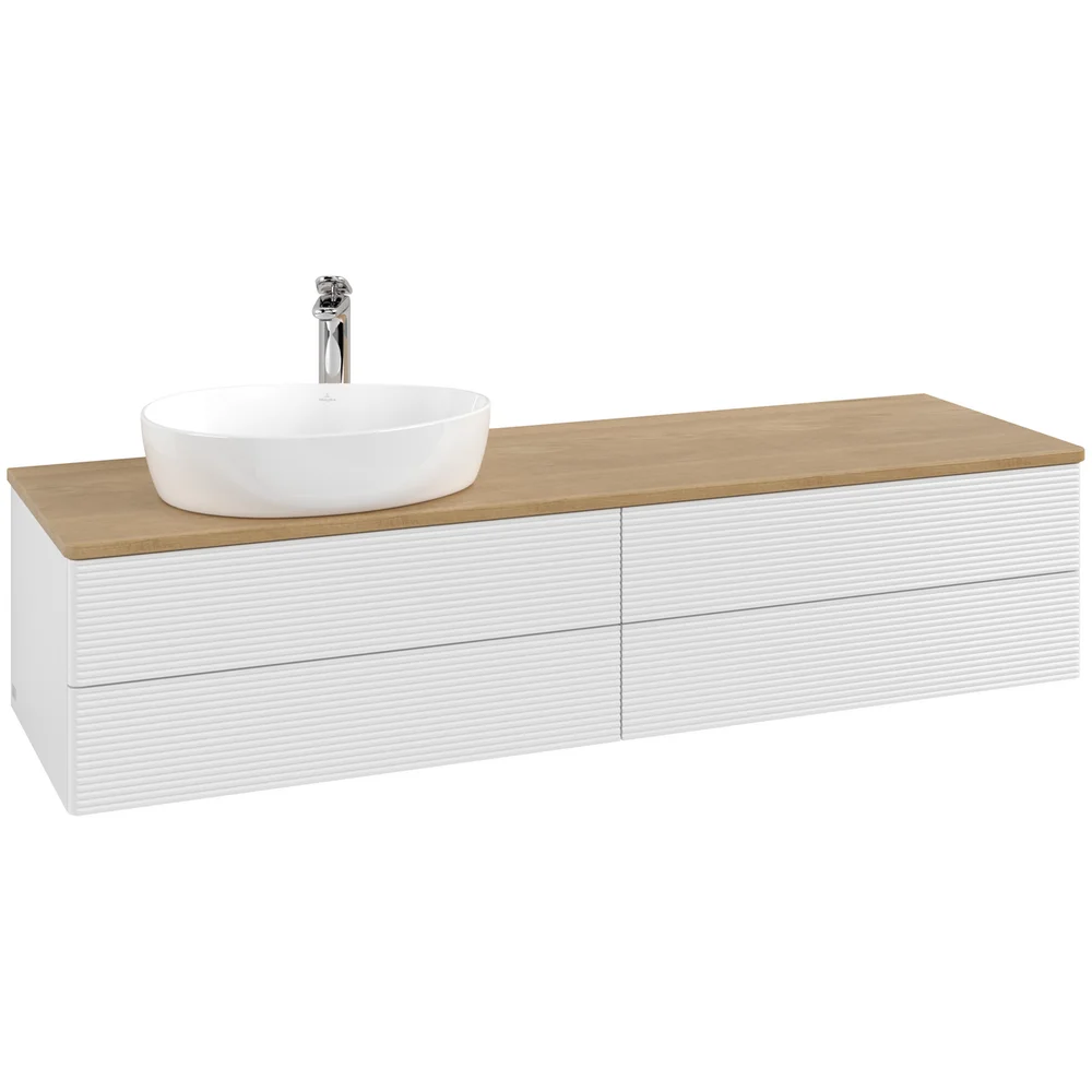 V&B ANTAO SERVANTSKAP 4 SKUFFER RILLET 1600X360X500 VENSTRE M/KRANHULL HVIT/EIK v:5411015