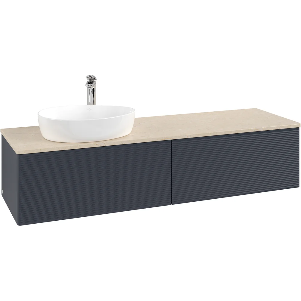 V&B ANTAO SERVANTSKAP 2 SKUFFER RILLET 1600X360X500 VENSTRE M/KRANHULL M/LYS BLÅ/CRÉME v:1844173