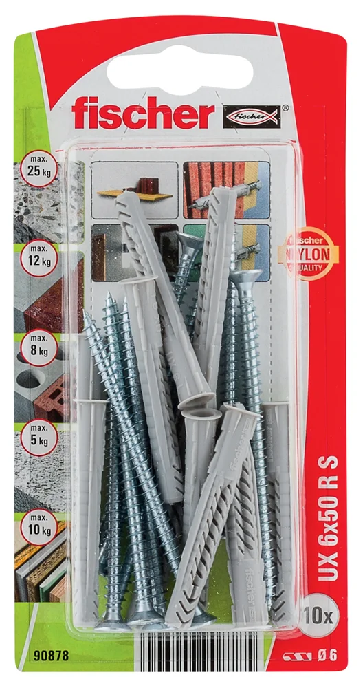 Universalplugg UX 6×50 mm R S med skrue og krage 10 stk v:6902143