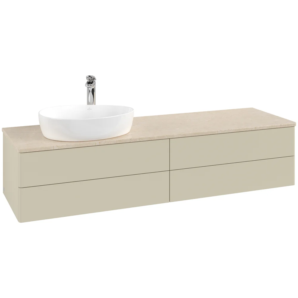 V&B ANTAO SERVANTSKAP 4 SKUFFER GLATT 1600X360X500 VENSTRE M/KRANHULL SILKEGRÅ/CRÉME v:7110053