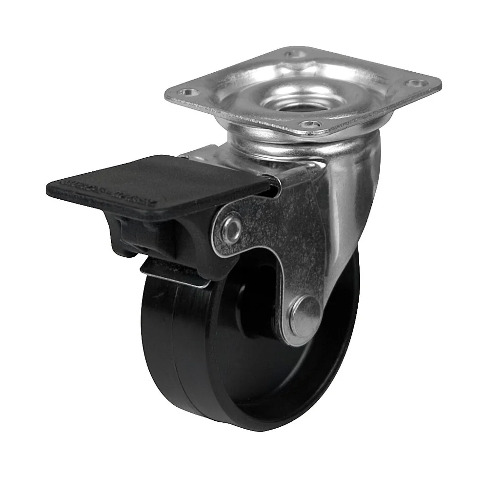 Swede-Wheel Trinse med plate og brems, Ø50 mm v:8636081 Swede-Wheel Trinse med plate og brems, Ø50 mm v:8636081