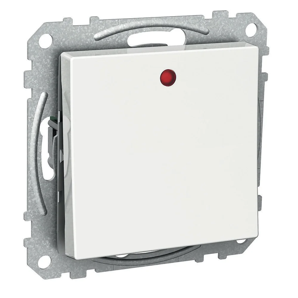 Schneider Electric Kontakt, Exxact, vippeknapp, trapp/1-pol, LED lampe, med fjær, innfelt, hurtigkobling, hvit. v:7301212