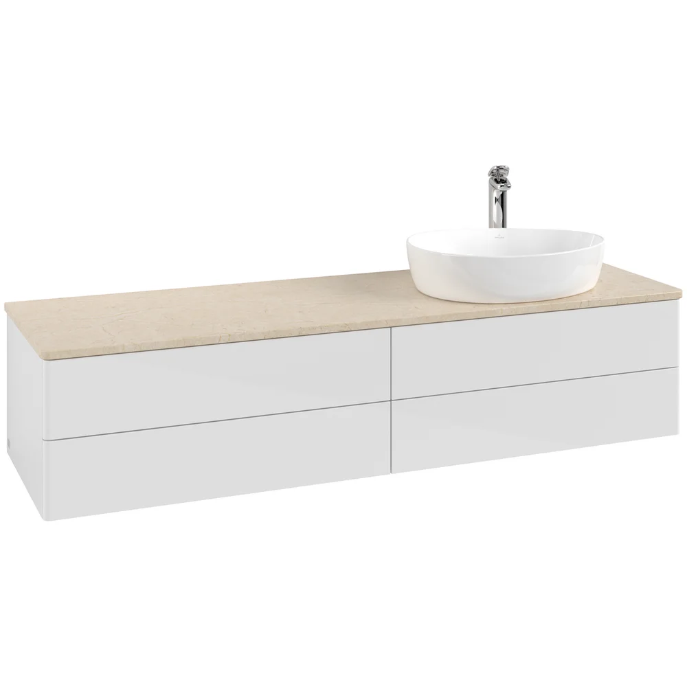V&B ANTAO SERVANTSKAP 4 SKUFFER GLATT 1600X360X500 HØYRE M/KRANHULL HVIT/CRÉME v:3120255