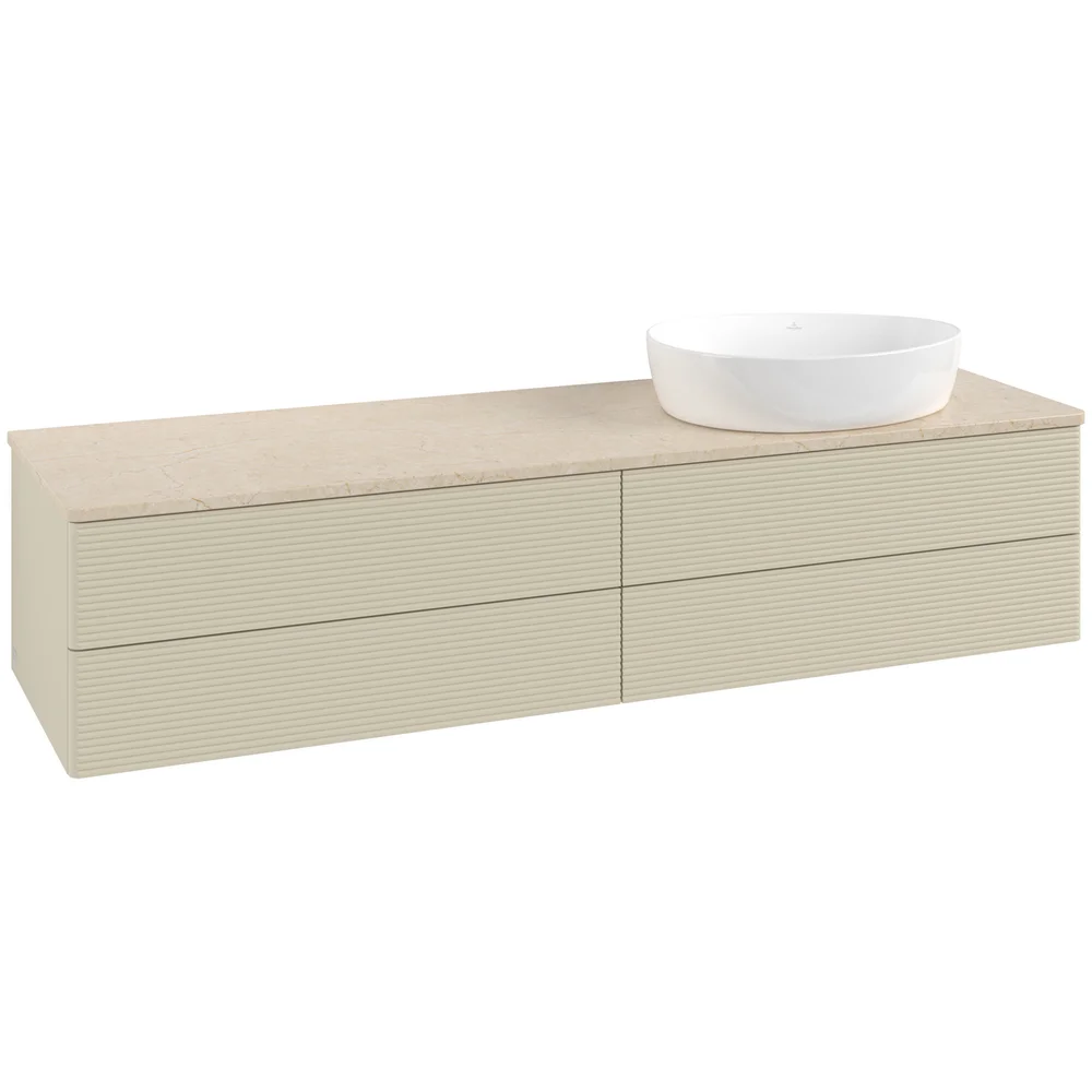 V&B ANTAO SERVANTSKAP 4 SKUFFER RILLET 1600X360X500 HØYRE U/KRANHULL SILKEGRÅ/CRÉME v:4274225