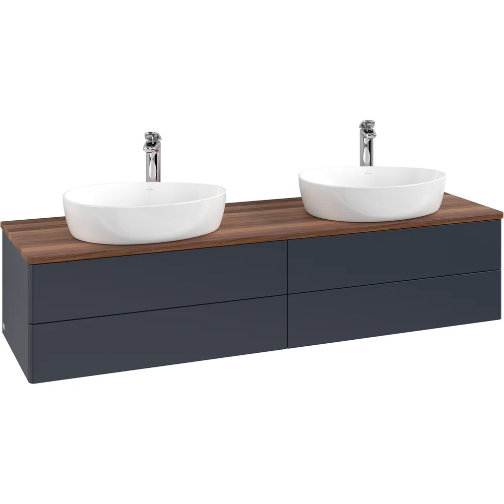 V&B ANTAO SERVANTSKAP 4 SKUFFER GLATT 1600X360X500 FOR 2 SERV. M/KRANHULL M/LYS BLÅ/VALNØTT v:5137552