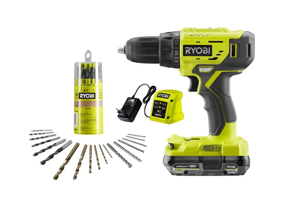 Ryobi R18DD4-1C20GA18 drill m/batteri og borsett v:3325926