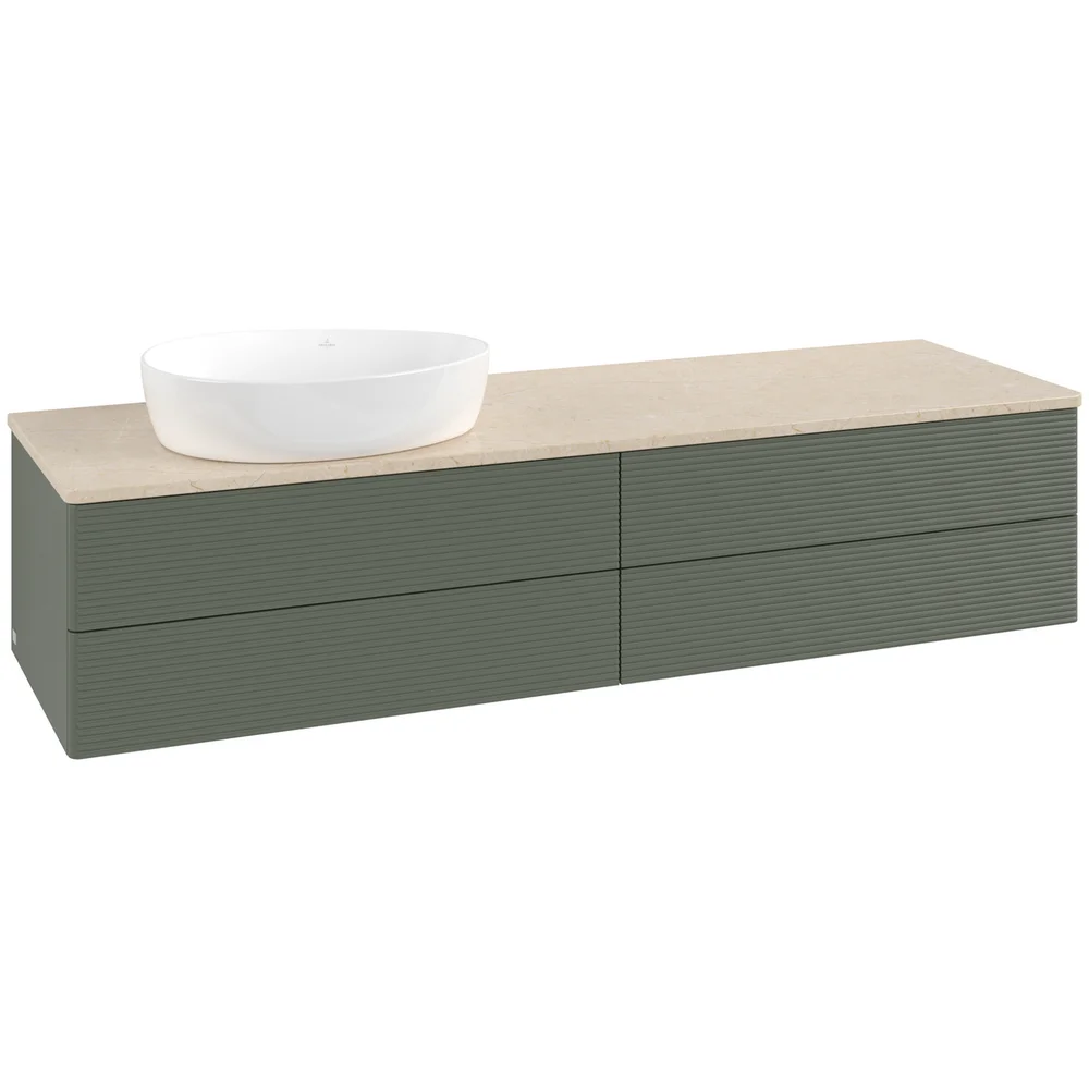 V&B ANTAO SERVANTSKAP 4 SKUFFER RILLET 1600X360X500 VENSTRE U/KRANHULL GRØNN/CRÉME v:3102612