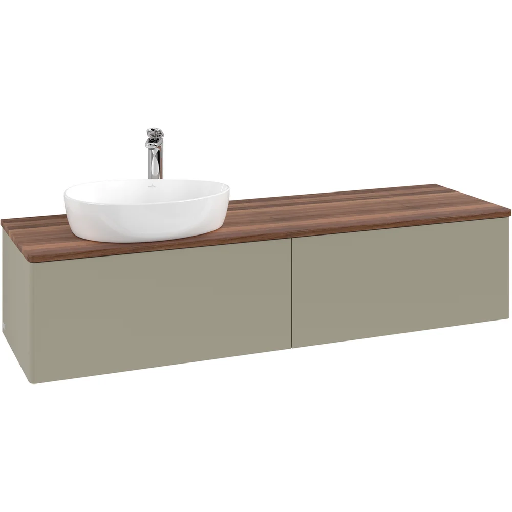 V&B ANTAO SERVANTSKAP 2 SKUFFER GLATT 1600X360X500 VENSTRE M/KRANHULL STENGRÅ/VALNØTT v:2153813