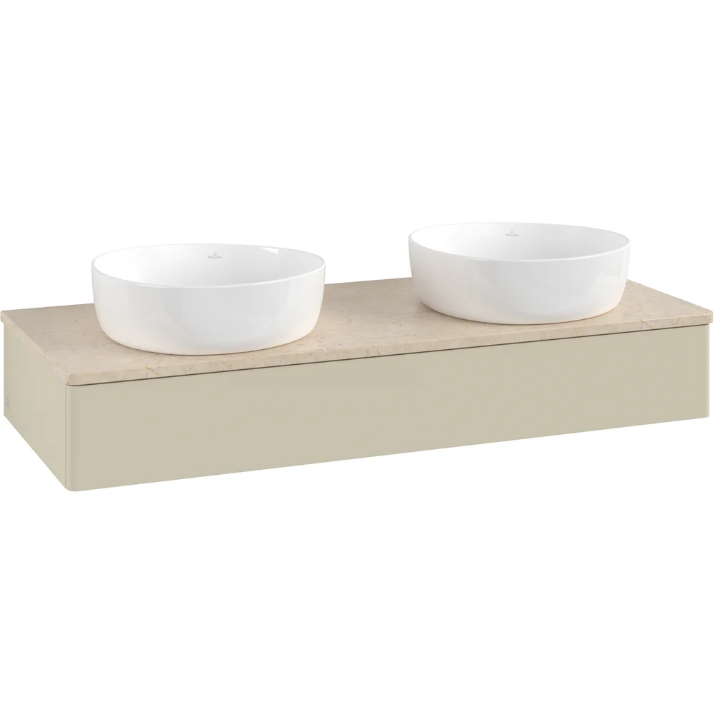 V&B ANTAO SERVANTSKAP 1 SKUFF GLATT 1200X190X500 FOR 2 SERV. U/KRANHULL M/LYS SILKEGRÅ/CRÉME v:6241980