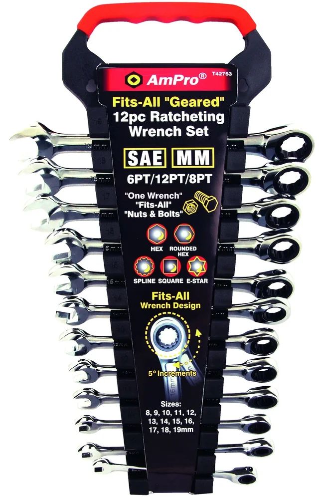 AMPRO FASTNØKKELSETT KOMBI 8-19MM v:6379545
