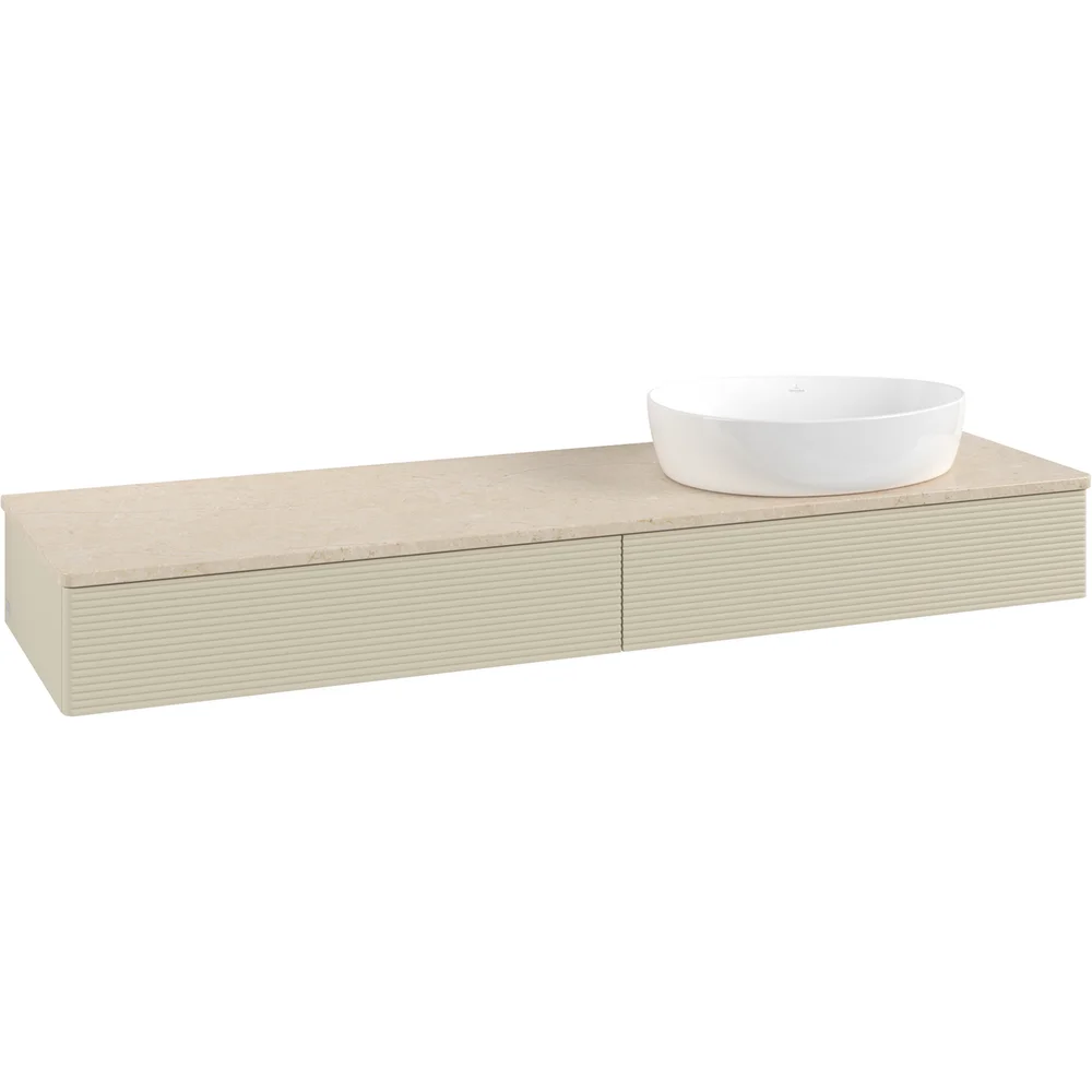 V&B ANTAO SERVANTSKAP 2 SKUFFER RILLET 1600X190X500 HØYRE U/KRANHULL M/LYS SILKEGRÅ/CRÉME v:4592769