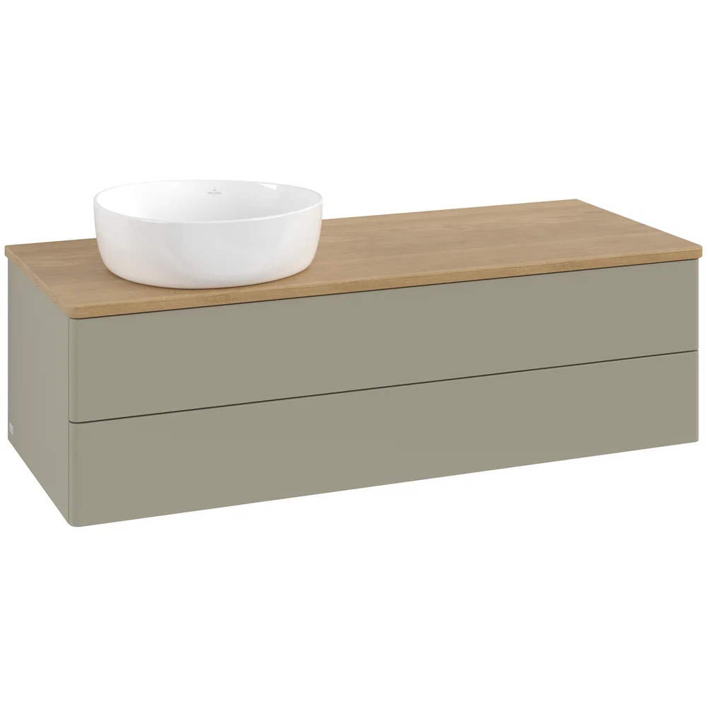 V&B ANTAO SERVANTSKAP 2 SKUFFER GLATT 1200X360X500 VENSTRE U/KRANHULL STENGRÅ/EIK v:6336464