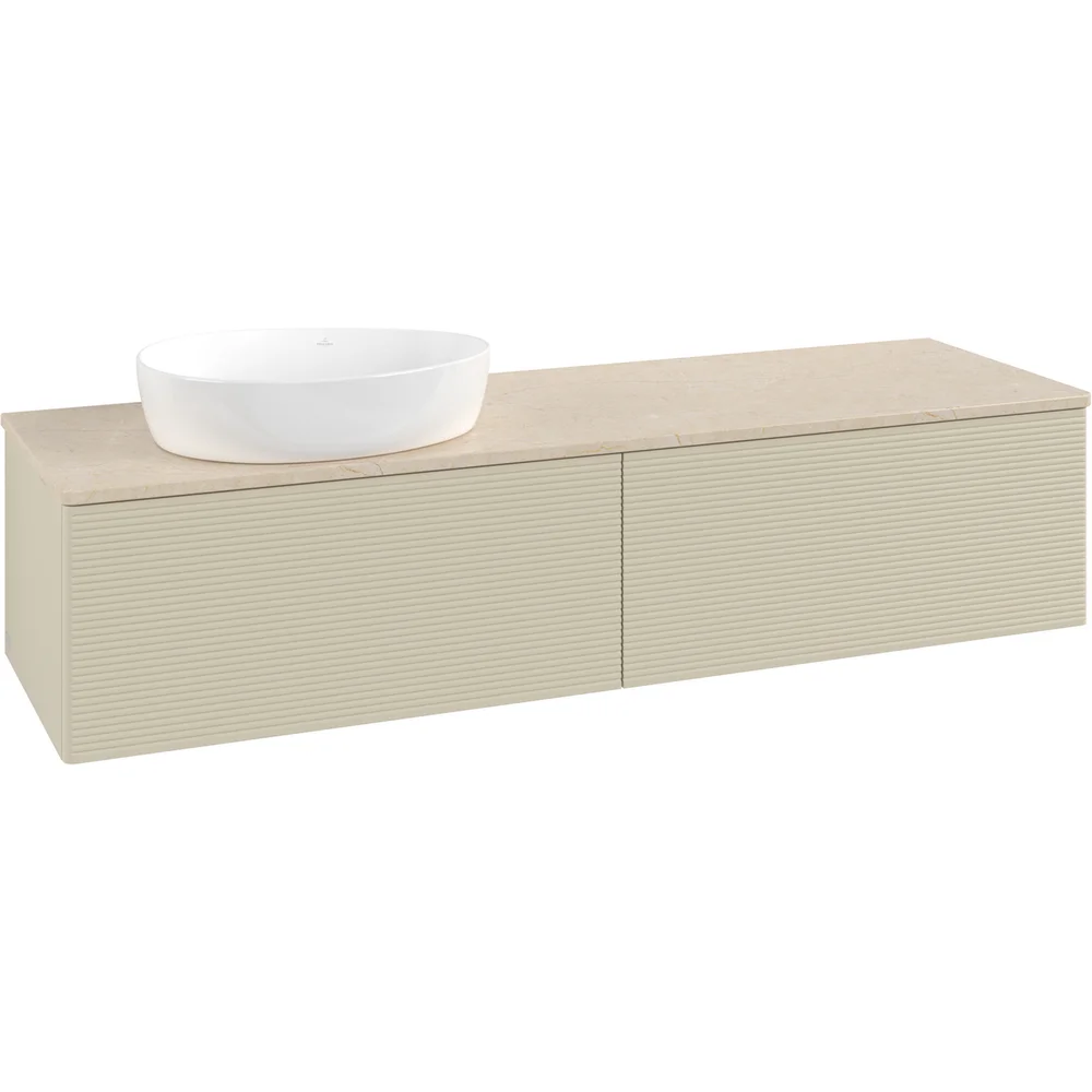 V&B ANTAO SERVANTSKAP 2 SKUFFER RILLET 1600X360X500 VENSTRE U/KRANHULL SILKEGRÅ/CRÉME v:1411883
