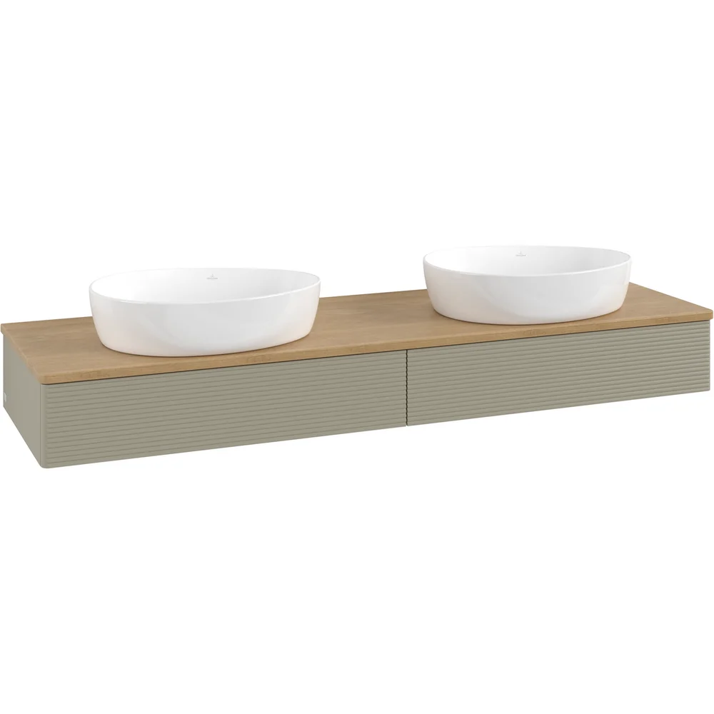 V&B ANTAO SERVANTSKAP 2 SKUFFER RILLET 1600X190X500 FOR 2 SERV. U/KRANHULL M/LYS STENGRÅ/EIK v:6322137