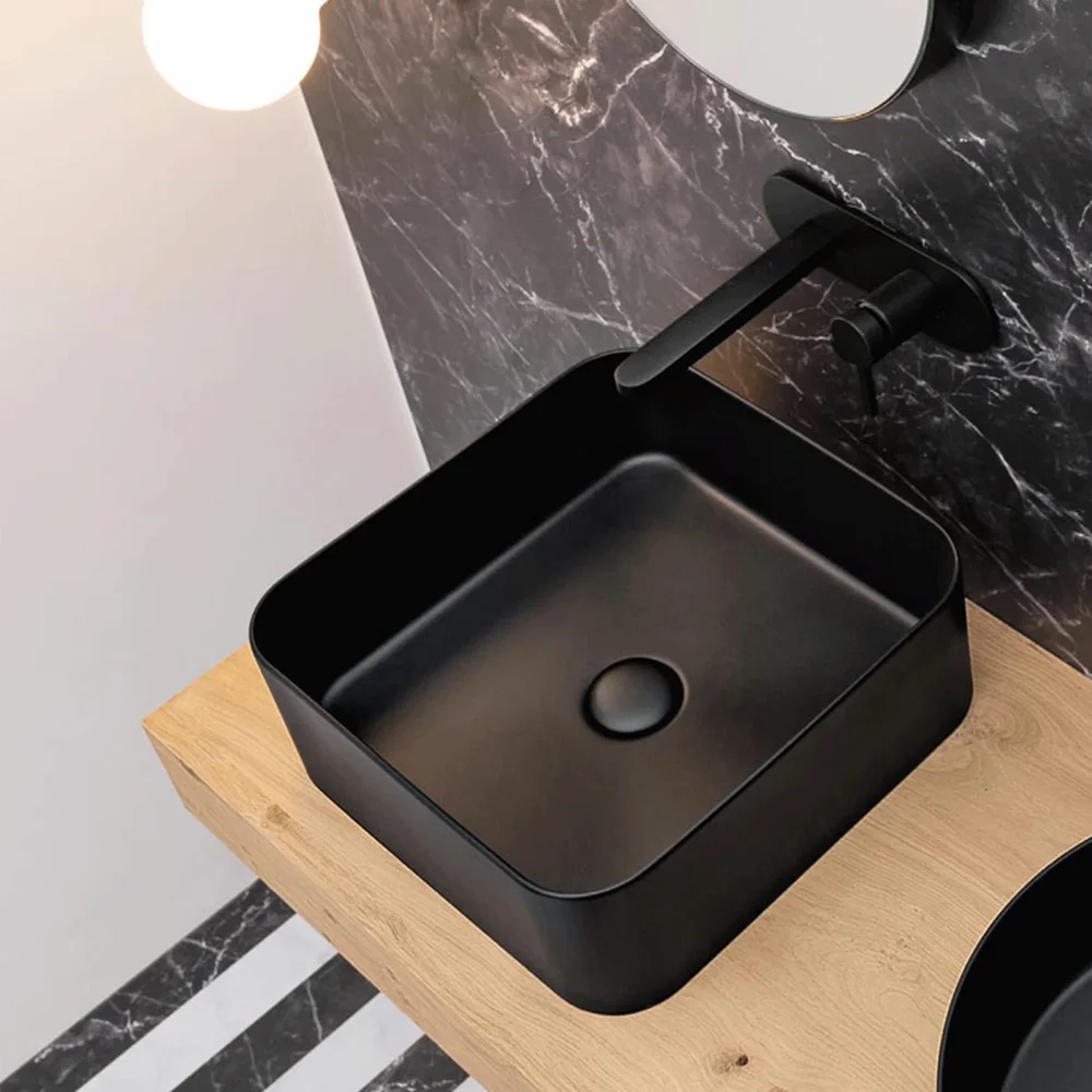 LAVABO MATE SLIM 40X40 PORSELEN SERVANT MATT SORT v:3721895