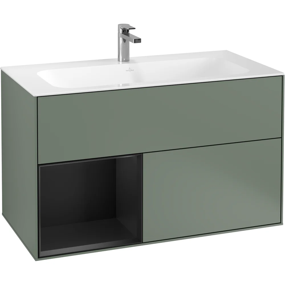 V&B FINION SERVANTSKAP 100 OLIVEN MATT LAKK EMOTION-LYS, VENSTRESTILT SVART MATT HYLLE v:4544533