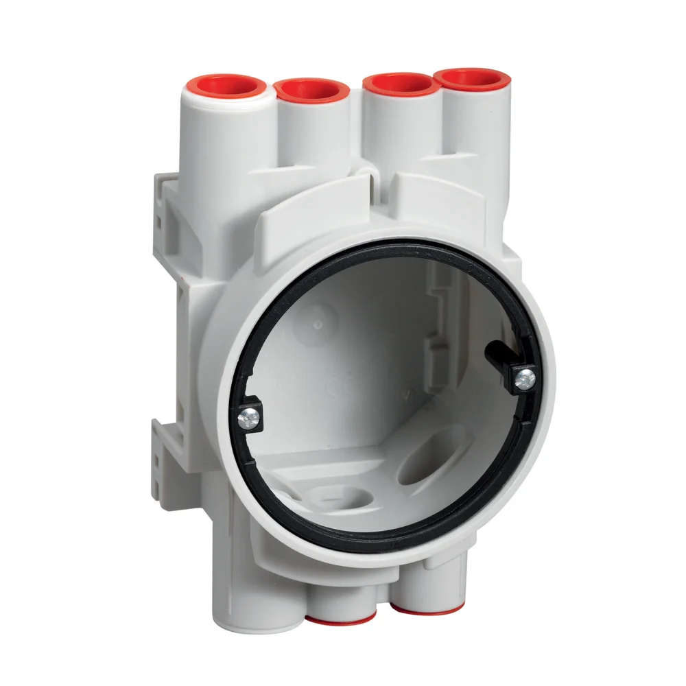 Schneider Electric Koblingsboks, Multifix, enkelgips, 13 mm, 5x Ø16 og 2x Ø20, c/c 67 mm, grå v:2352580 Schneider Electric Koblingsboks, Multifix, enkelgips, 13 mm, 5x Ø16 og 2x Ø20, c/c 67 mm, grå v:2352580