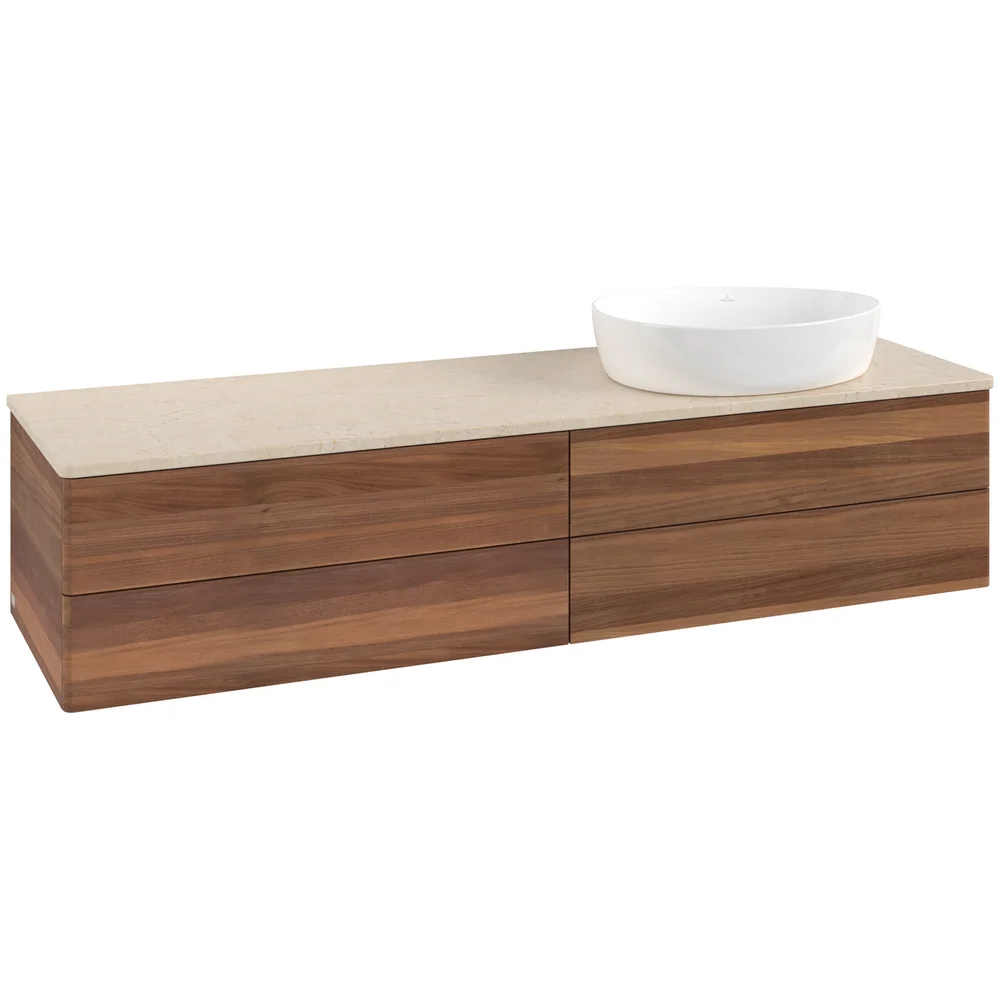 V&B ANTAO SERVANTSKAP 4 SKUFFER GLATT 1600X360X500 HØYRE U/KRANHULL VALNØTT/CRÉME v:2434271