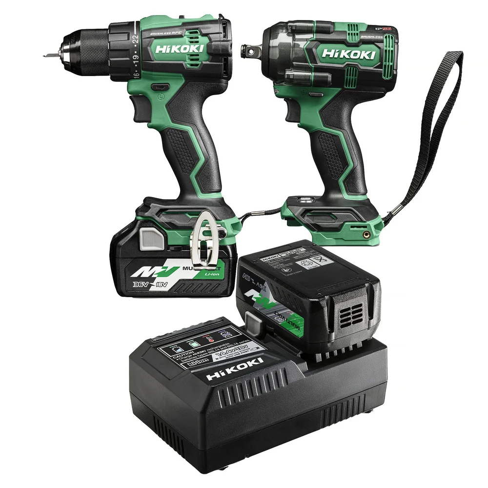 HiKOKI Kombinasjonssett 18V med bore/skrutrekker DS18DE & muttertrekker WR18DH, inkl. batteri & lader v:9557964