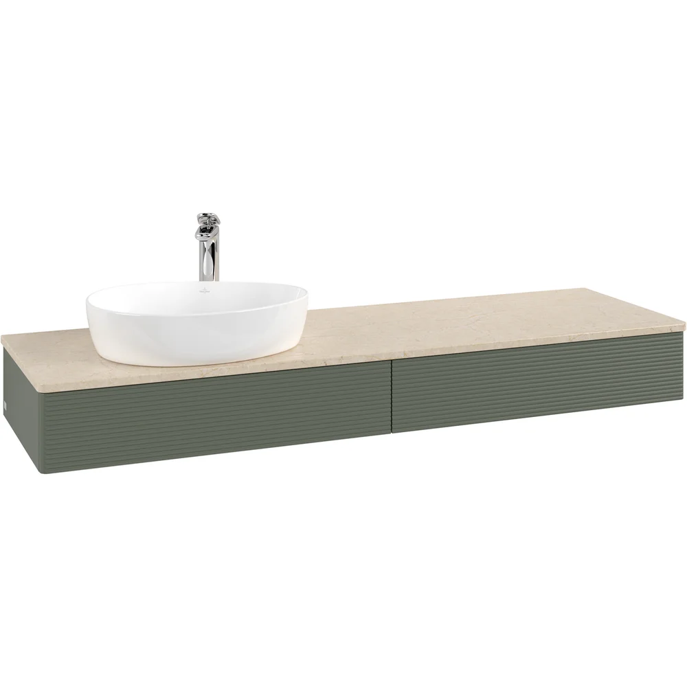 V&B ANTAO SERVANTSKAP 2 SKUFFER RILLET 1600X190X500 VENSTRE M/KRANHULL M/LYS GRØNN/CRÉME v:5337024