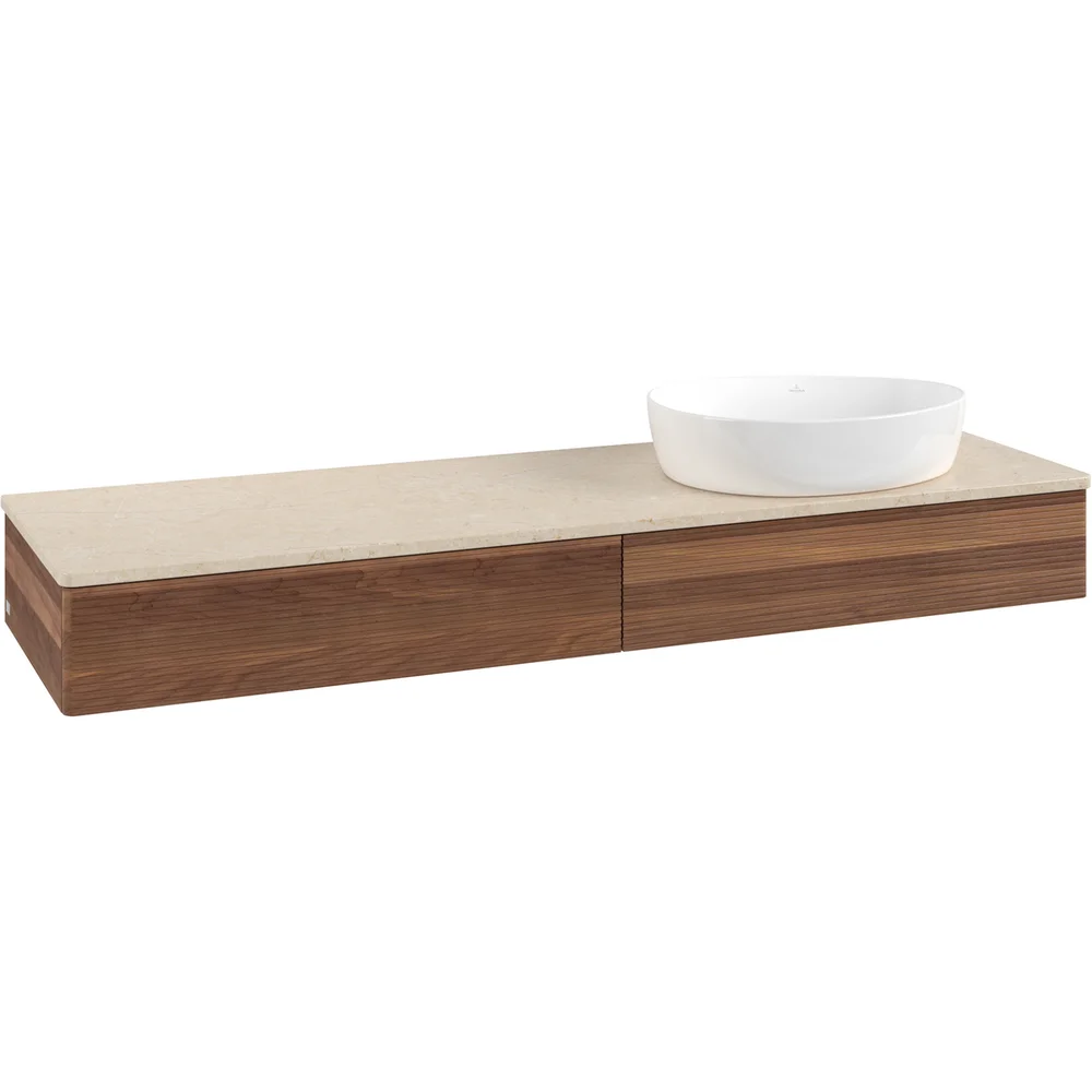 V&B ANTAO SERVANTSKAP 2 SKUFFER RILLET 1600X190X500 HØYRE U/KRANHULL M/LYS VALNØTT/CRÉME v:1369281