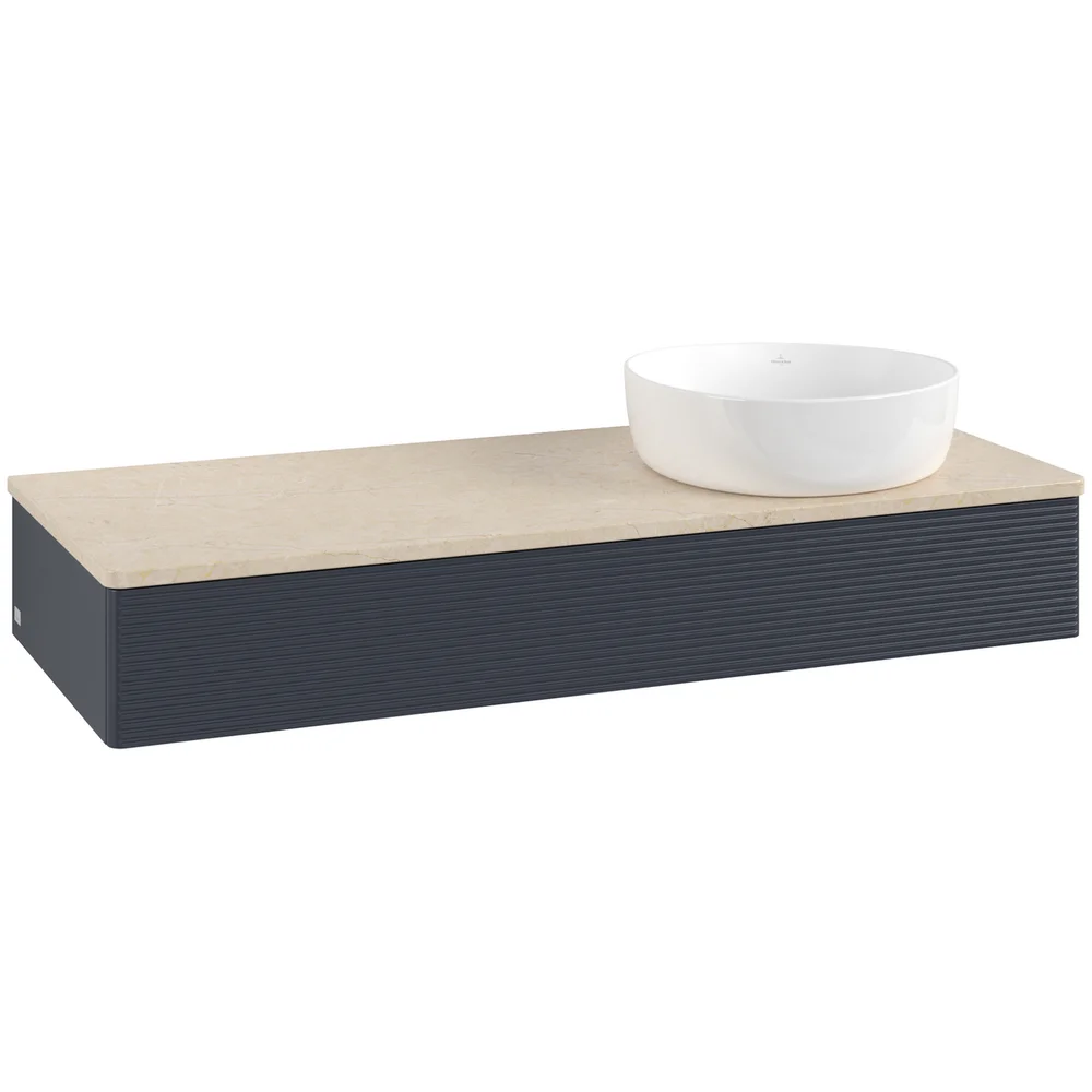 V&B ANTAO SERVANTSKAP 1 SKUFF RILLET 1200X190X500 HØYRE U/KRANHULL BLÅ/CRÉME v:4575120