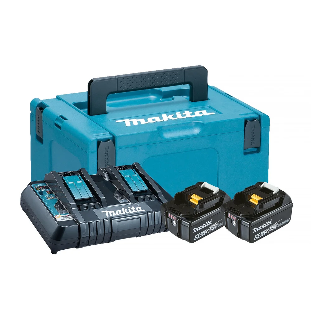 Makita Batterikit LXT 18V, 2 stk 5,0Ah-batterier, dobbellader & Makpac v:1214152 Makita Batterikit LXT 18V, 2 stk 5,0Ah-batterier, dobbellader & Makpac v:1214152