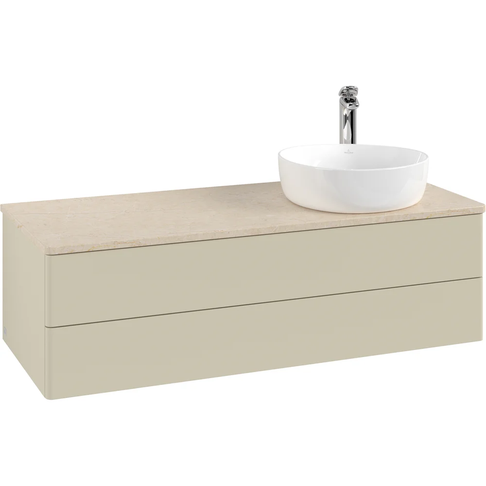 V&B ANTAO SERVANTSKAP 2 SKUFFER GLATT 1200X360X500 HØYRE M/KRANHULL M/LYS SILKEGRÅ/CRÉME v:5164164