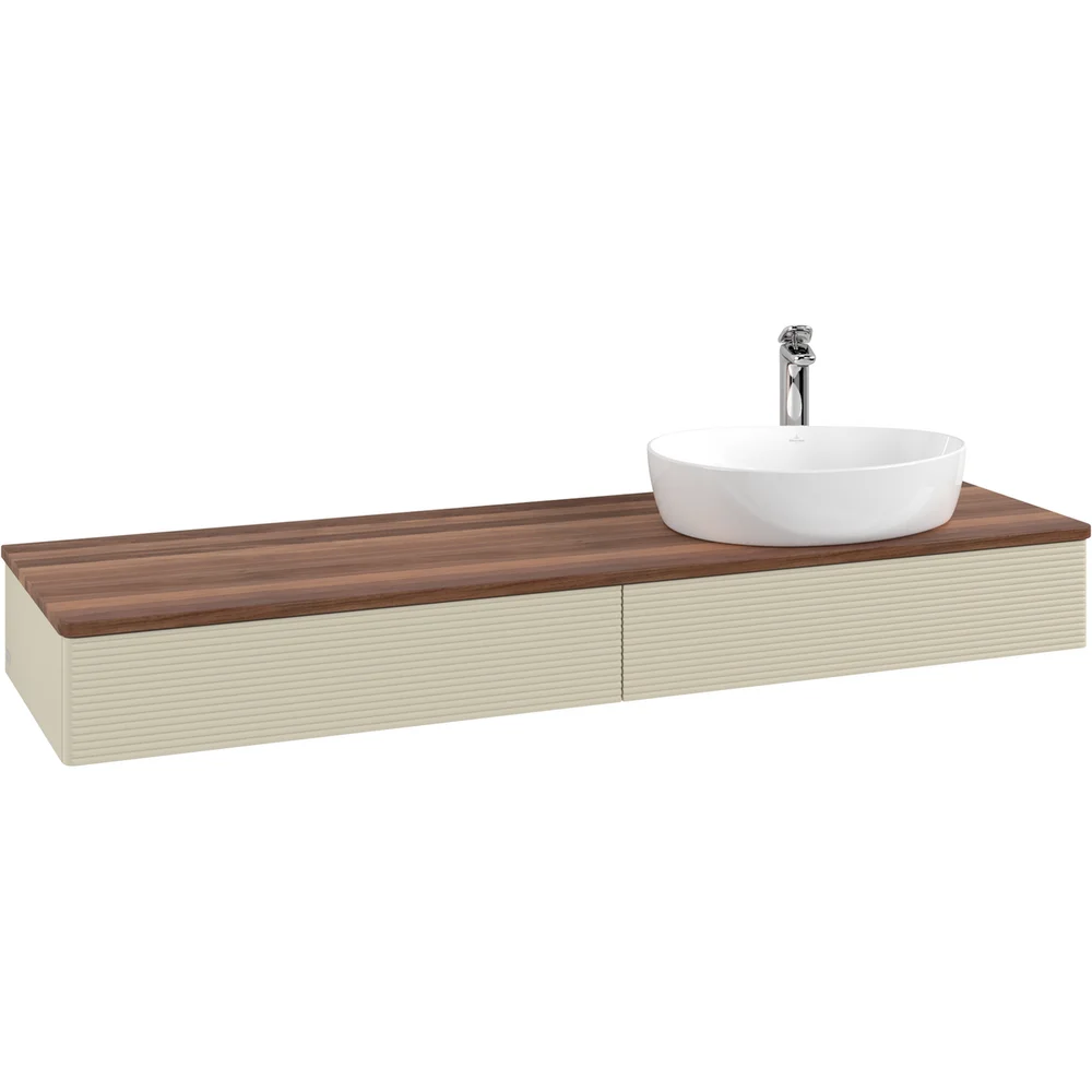 V&B ANTAO SERVANTSKAP 2 SKUFFER RILLET 1600X190X500 HØYRE M/KRANHULL M/LYS SILKEGRÅ/VALNØTT v:6703769