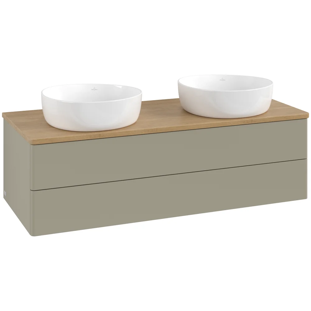 V&B ANTAO SERVANTSKAP 2 SKUFFER GLATT 1200X360X500 FOR 2 SERV. U/KRANHULL STENGRÅ/EIK v:9999080