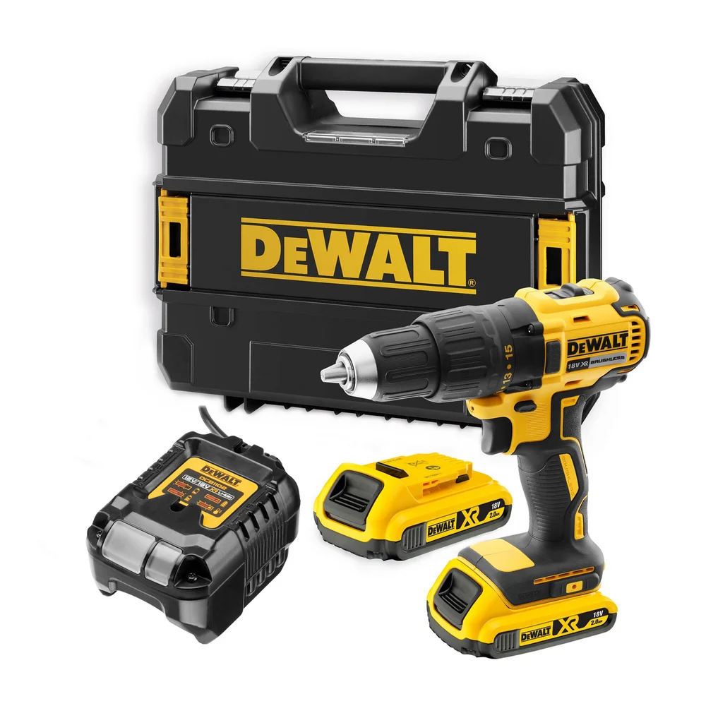 DEWALT DRILL 18V XR BØRSTELØS MED 2X2,0AH BATTERI OG LADER v:1127773 DEWALT DRILL 18V XR BØRSTELØS MED 2X2,0AH BATTERI OG LADER v:1127773