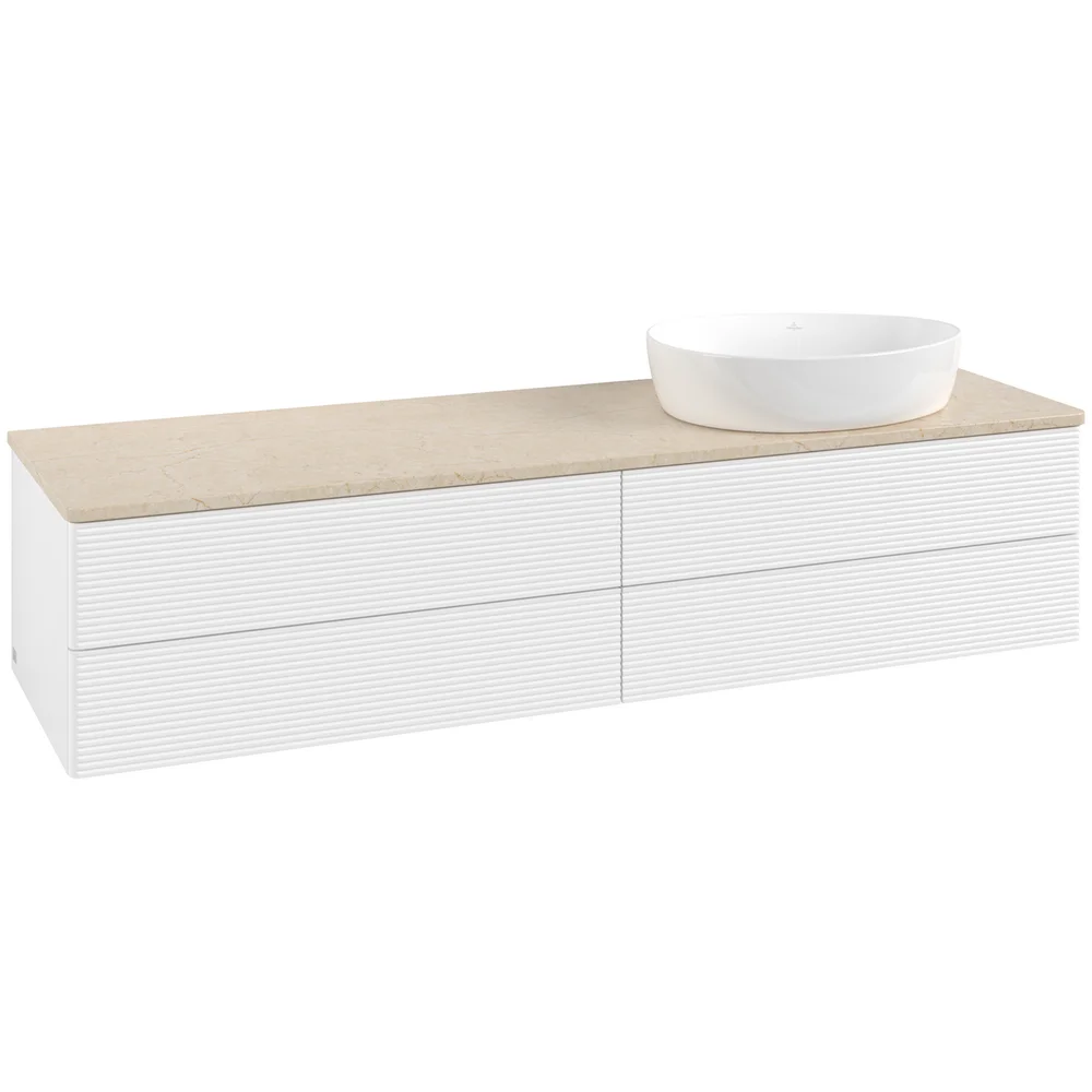 V&B ANTAO SERVANTSKAP 4 SKUFFER RILLET 1600X360X500 HØYRE U/KRANHULL MATT HVIT/CRÉME v:8925418