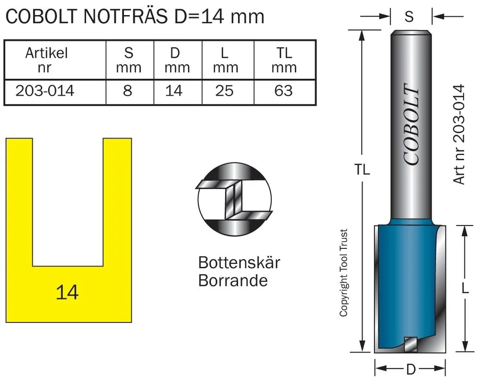 Cobolt HM-notfres 14 mm, med bunnskjær v:2384283
