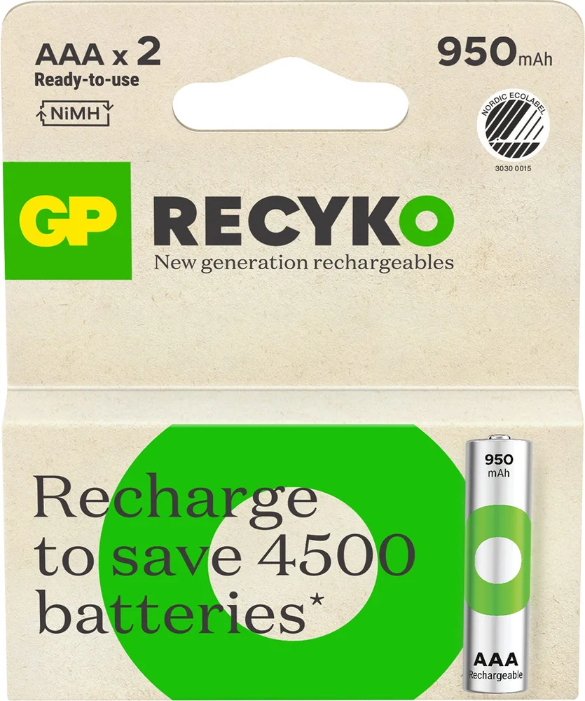 GP BATTERI GP RECYKO AAA 950MAH 2-PK v:2229947