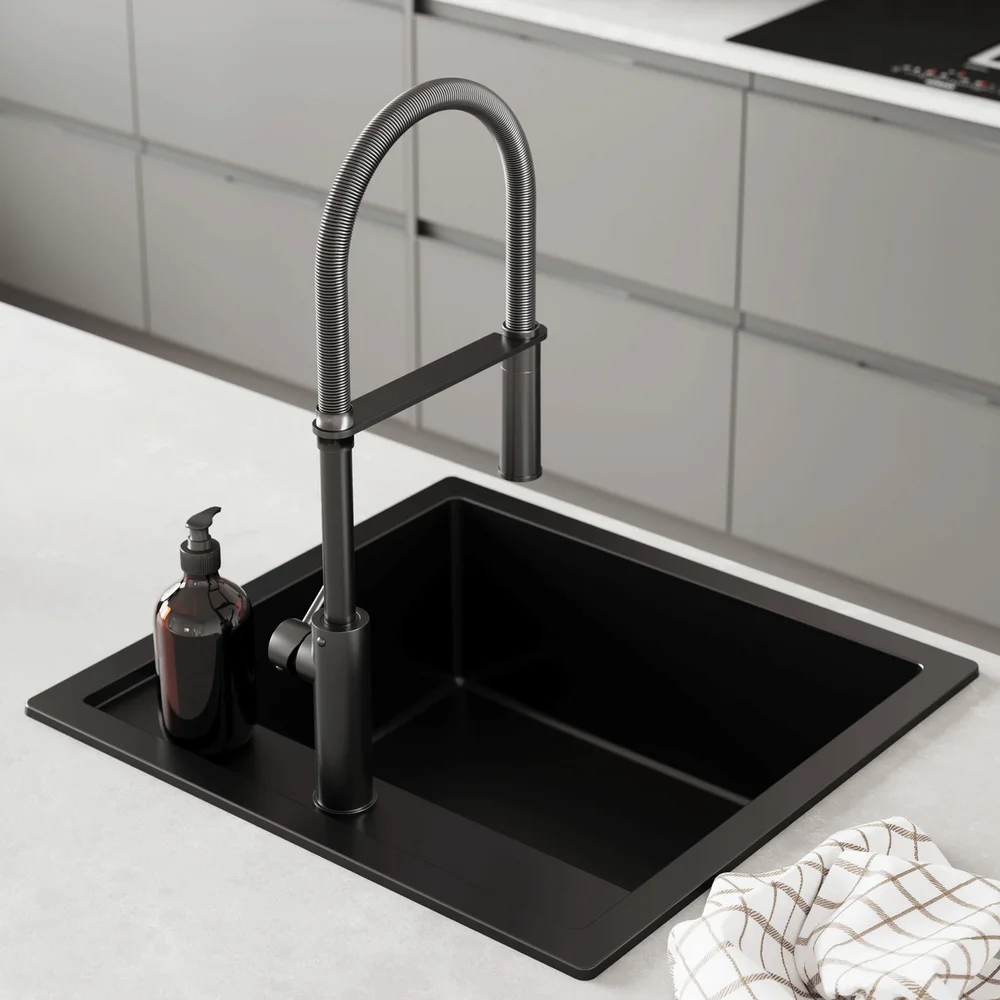LAVABO JUPITER 50 KOMPOSITT KJØKKENVASK SORT M/SORT BUNNVENTIL v:3154607