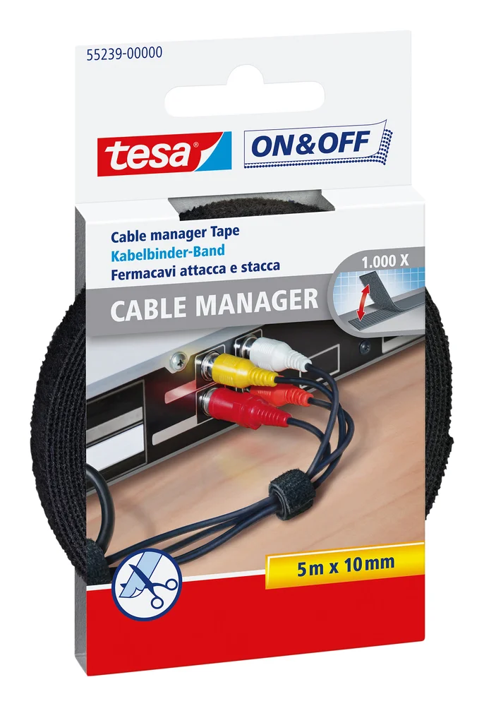 Tesa Borrelåsbånd strimler, 10 mm, 5 m, svart v:5280955 Tesa Borrelåsbånd strimler, 10 mm, 5 m, svart v:5280955