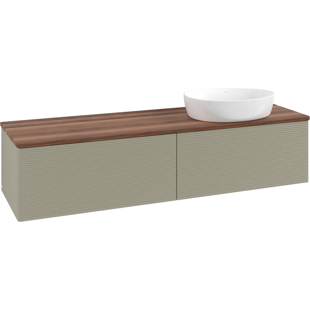 V&B ANTAO SERVANTSKAP 2 SKUFFER RILLET 1600X360X500 HØYRE U/KRANHULL STENGRÅ/VALNØTT v:7321284