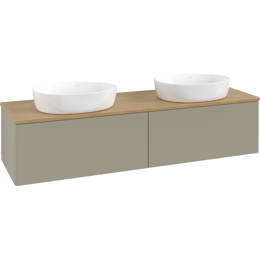 V&B ANTAO SERVANTSKAP 2 SKUFFER GLATT 1600X360X500 FOR 2 SERV. U/KRANHULL M/LYS STENGRÅ/EIK v:7520814