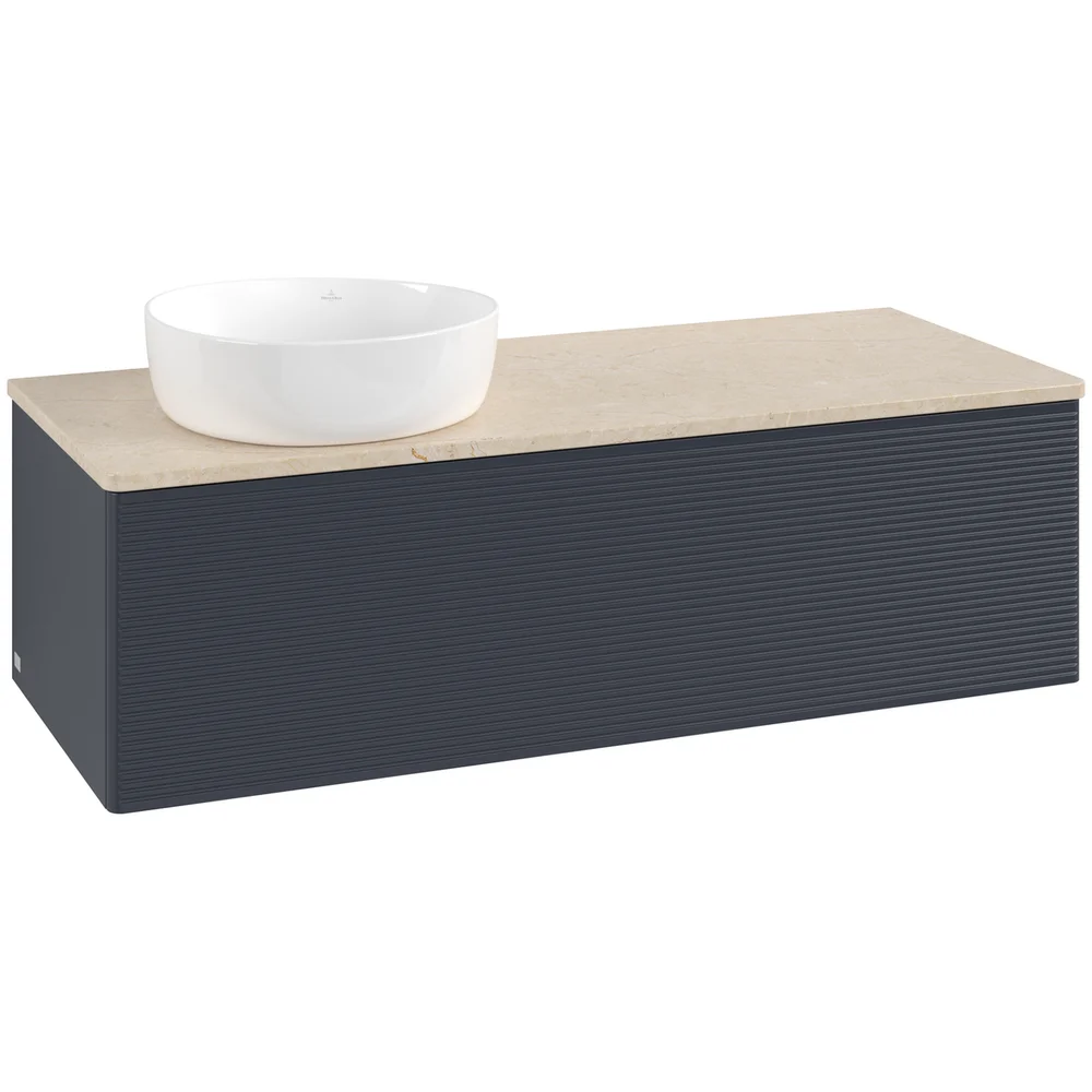 V&B ANTAO SERVANTSKAP 1 SKUFF RILLET 1200X360X500 VENSTRE U/KRANHULL BLÅ/CRÉME v:2908454