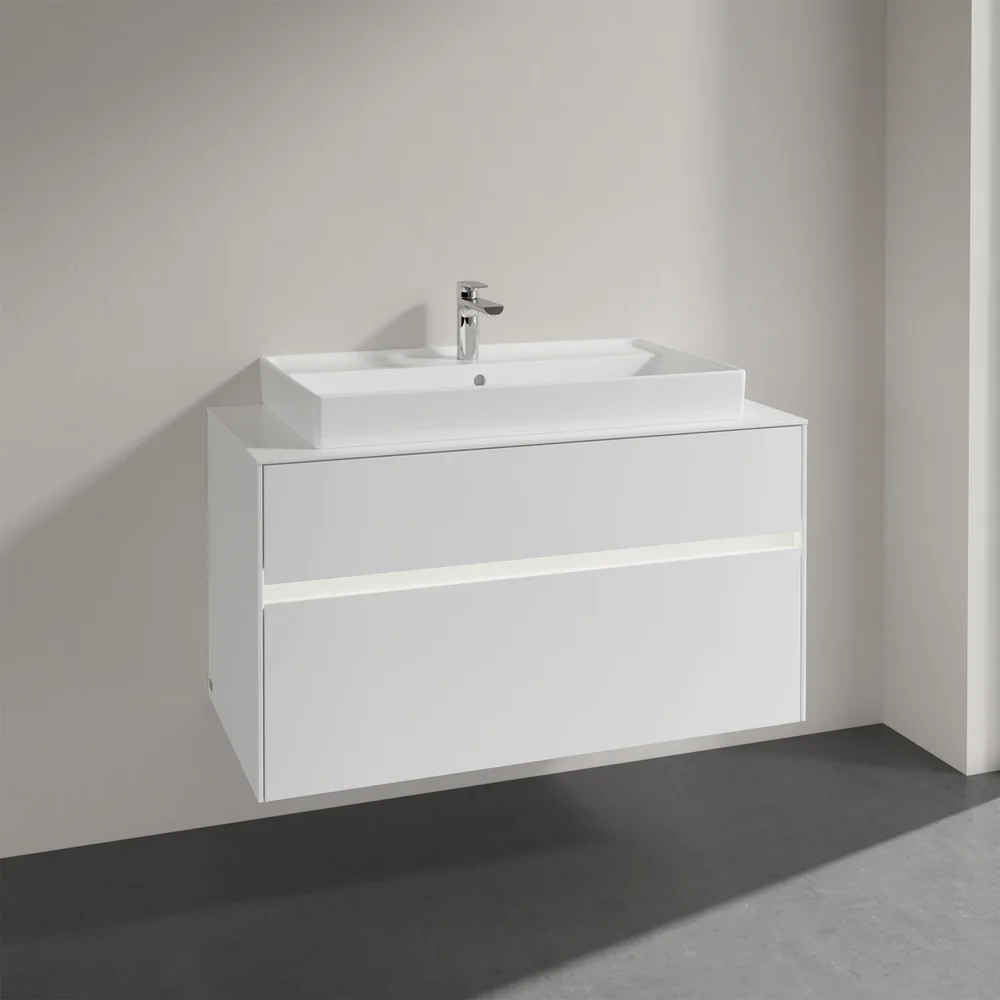 VILLEROY & BOCH COLLARO SERVANTSKAP 100 M/LYS FOR SERVANT MIDT 80 CM M/2 SKUFFER HVIT HØYGLANS v:8785453