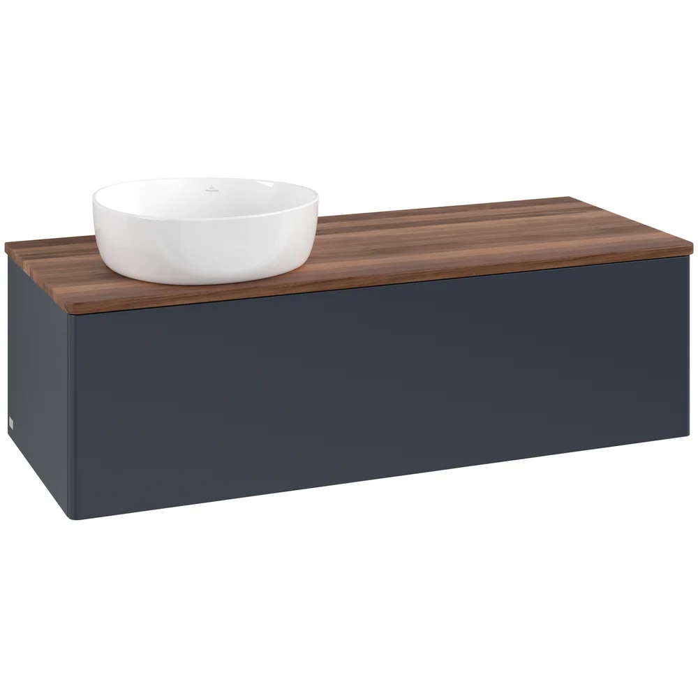 V&B ANTAO SERVANTSKAP 1 SKUFF GLATT 1200X360X500 VENSTRE U/KRANHULL BLÅ/VALNØTT v:6440359