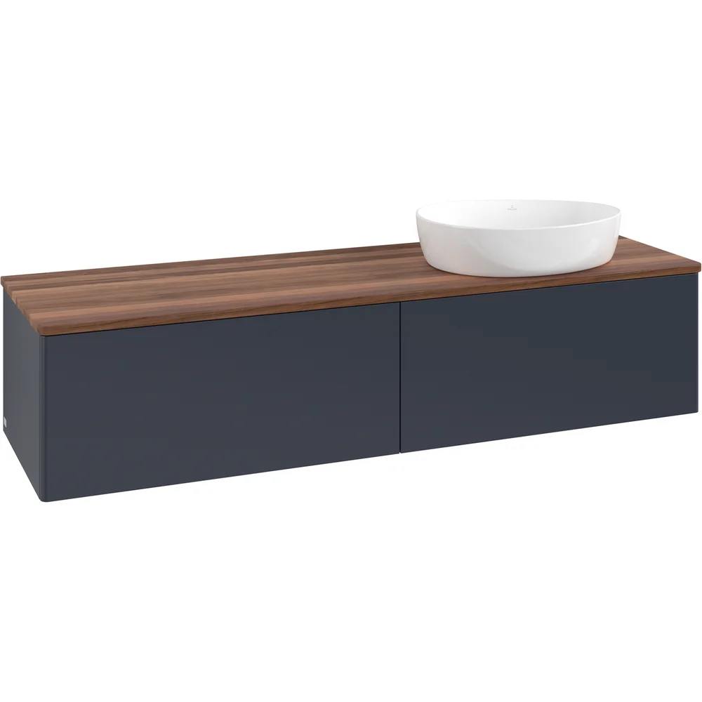V&B ANTAO SERVANTSKAP 2 SKUFFER GLATT 1600X360X500 HØYRE U/KRANHULL BLÅ/VALNØTT v:4633492