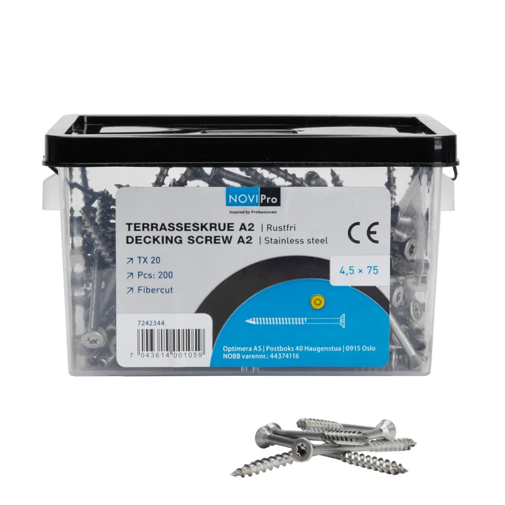 Terrasseskrue A2 rustfri torx 20 4,5x75 mm pakke a 200 stk v:1174717