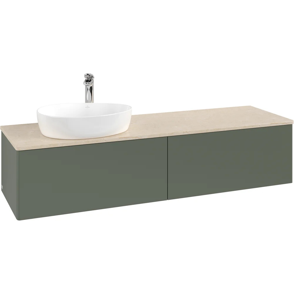 V&B ANTAO SERVANTSKAP 2 SKUFFER GLATT 1600X360X500 VENSTRE M/KRANHULL GRØNN/CRÉME v:2038391