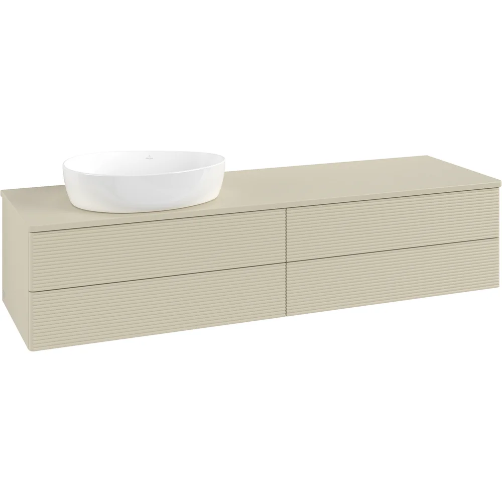V&B ANTAO SERVANTSKAP 4 SKUFFER RILLET 1600X360X500 VENSTRE M/KRANHULL M/LYS SILKEGRÅ v:2664708