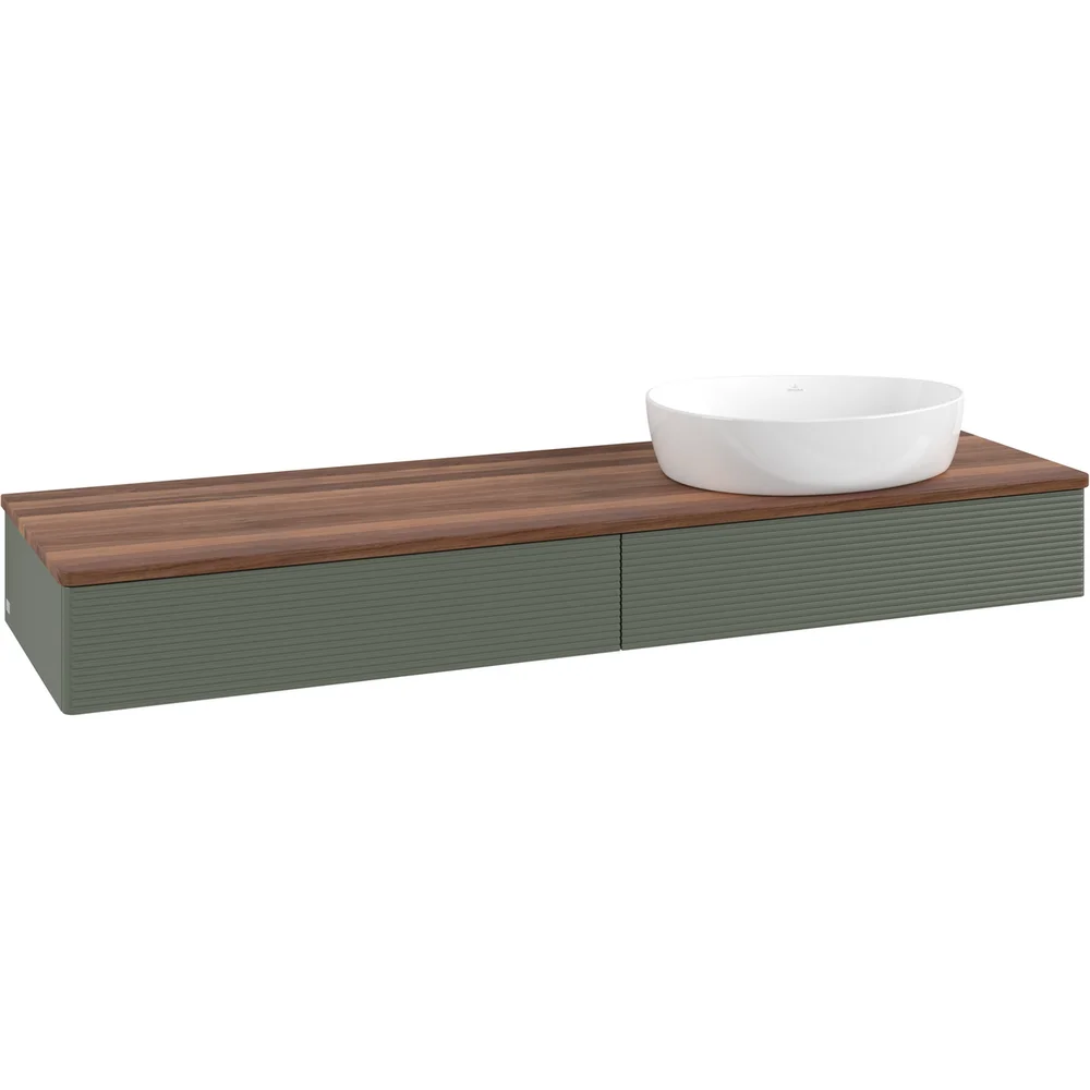 V&B ANTAO SERVANTSKAP 2 SKUFFER RILLET 1600X190X500 HØYRE U/KRANHULL M/LYS GRØNN/VALNØTT v:2857290