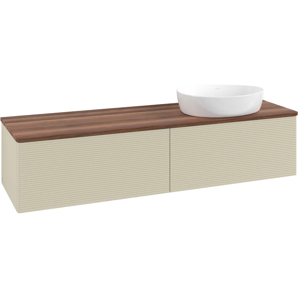 V&B ANTAO SERVANTSKAP 2 SKUFFER RILLET 1600X360X500 HØYRE U/KRANHULL M/LYS SILKEGRÅ/VALNØTT v:8474107
