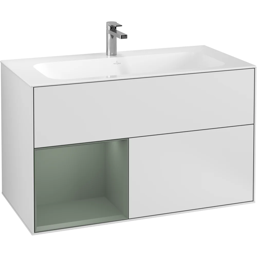 V&B FINION SERVANTSKAP 100 HVIT MATT LAKK M/LYS VENSTRESTILT OLIVENGRØNN HYLLE v:9738149